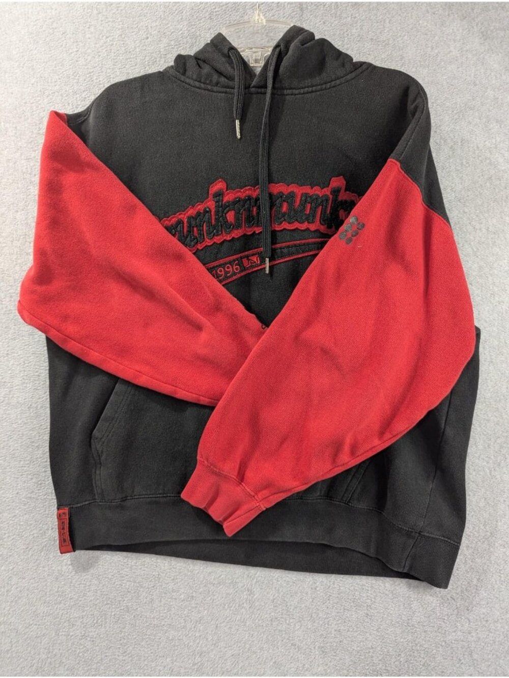 Drunknmunky Hoodie Mens Large Black Red Pullover Sweatshirt Embroidered Logo